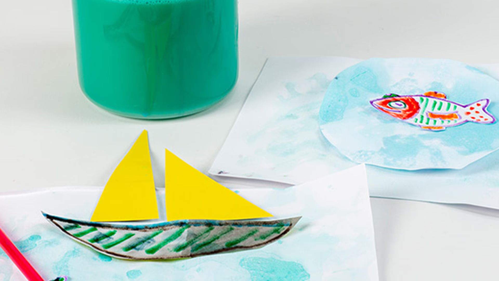 Köpük Baskı ile Deniz Resmi 4-6 Yaş küçük resim