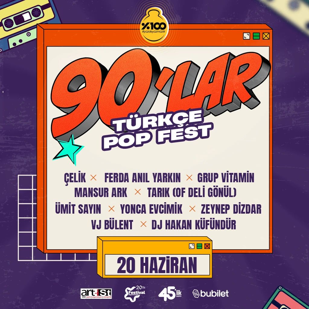 90'lar Türkçe Pop Fest : Çelik, Yonca Evcimik, Ferda Anıl Yarkın, Ümit Sayın, Mansur Ark, Grup Vitamin, Zeynep Dizdar, Tarık (Of Deli Gönül), Vj Bülent, Dj Hakan Küfündür küçük resim